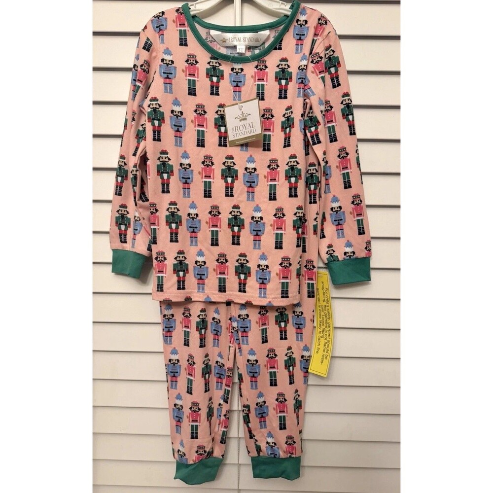 The Royal Standard 3T 2 Pc Nutcracker Pajama Set Pink/Green Christmas Holiday